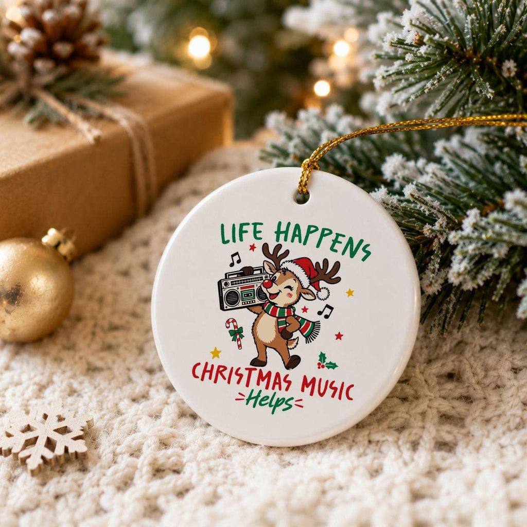 Christmas Reindeer Music Ceramic Ornament Gift Boxed