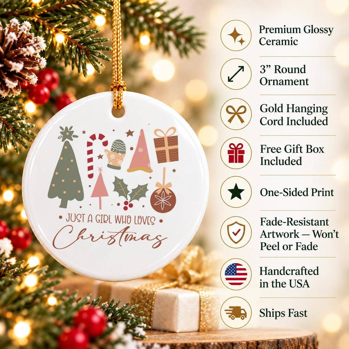 Girl Who Loves Christmas Ceramic Ornament Gift Box