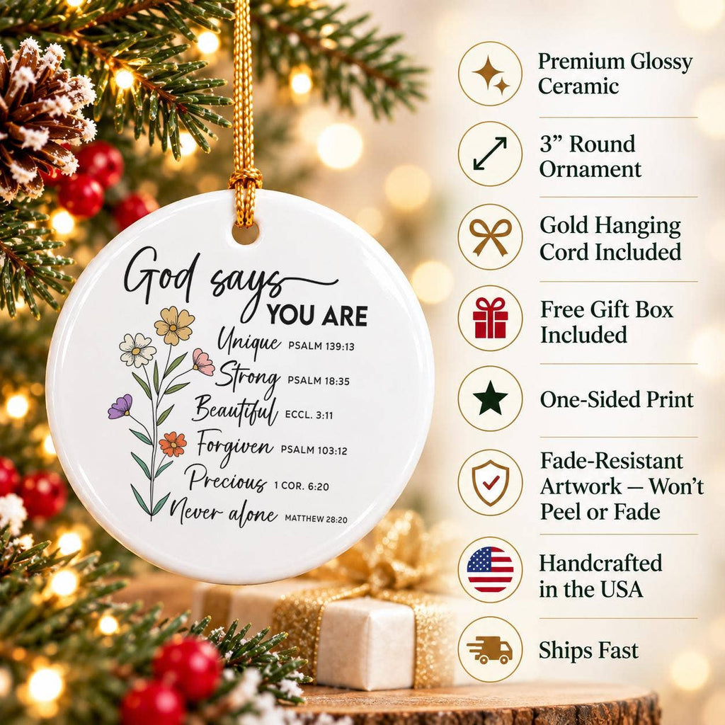 Inspirational Floral Scripture Ceramic Ornament Gift