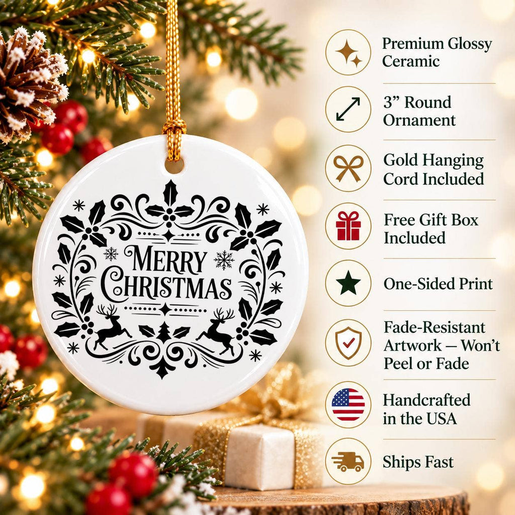 Merry Christmas Ceramic Ornament with Gift Box
