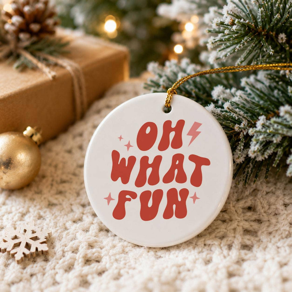 Oh What Fun Ceramic Christmas Ornament Gift Box