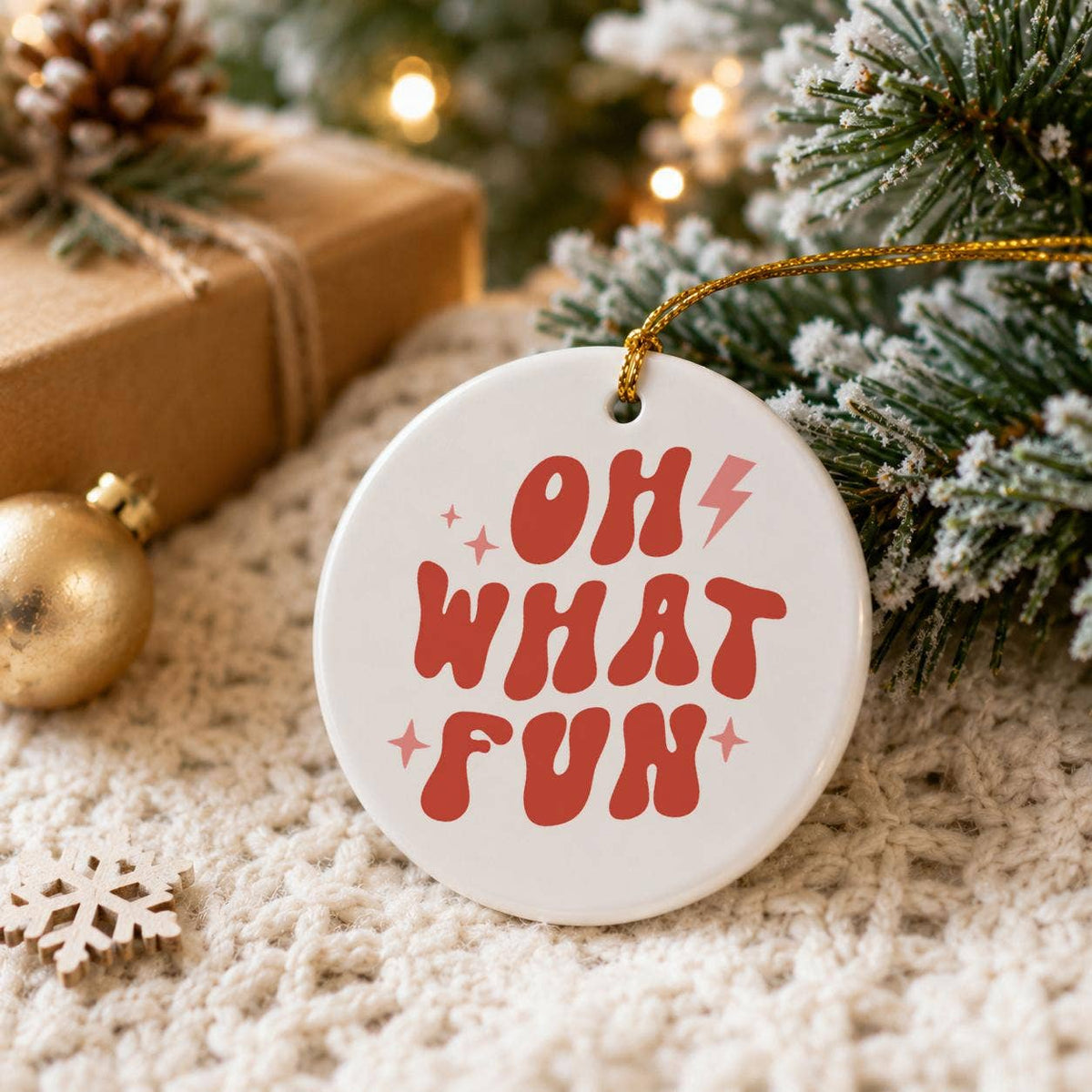 Oh What Fun Ceramic Christmas Ornament Gift Box