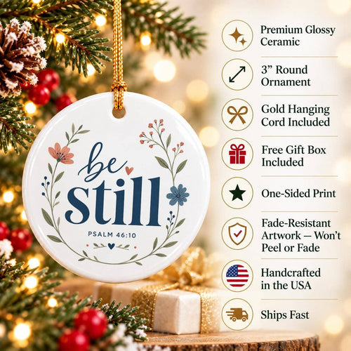 Be Still Psalm 46:10 Floral Ceramic Ornament for Christmas