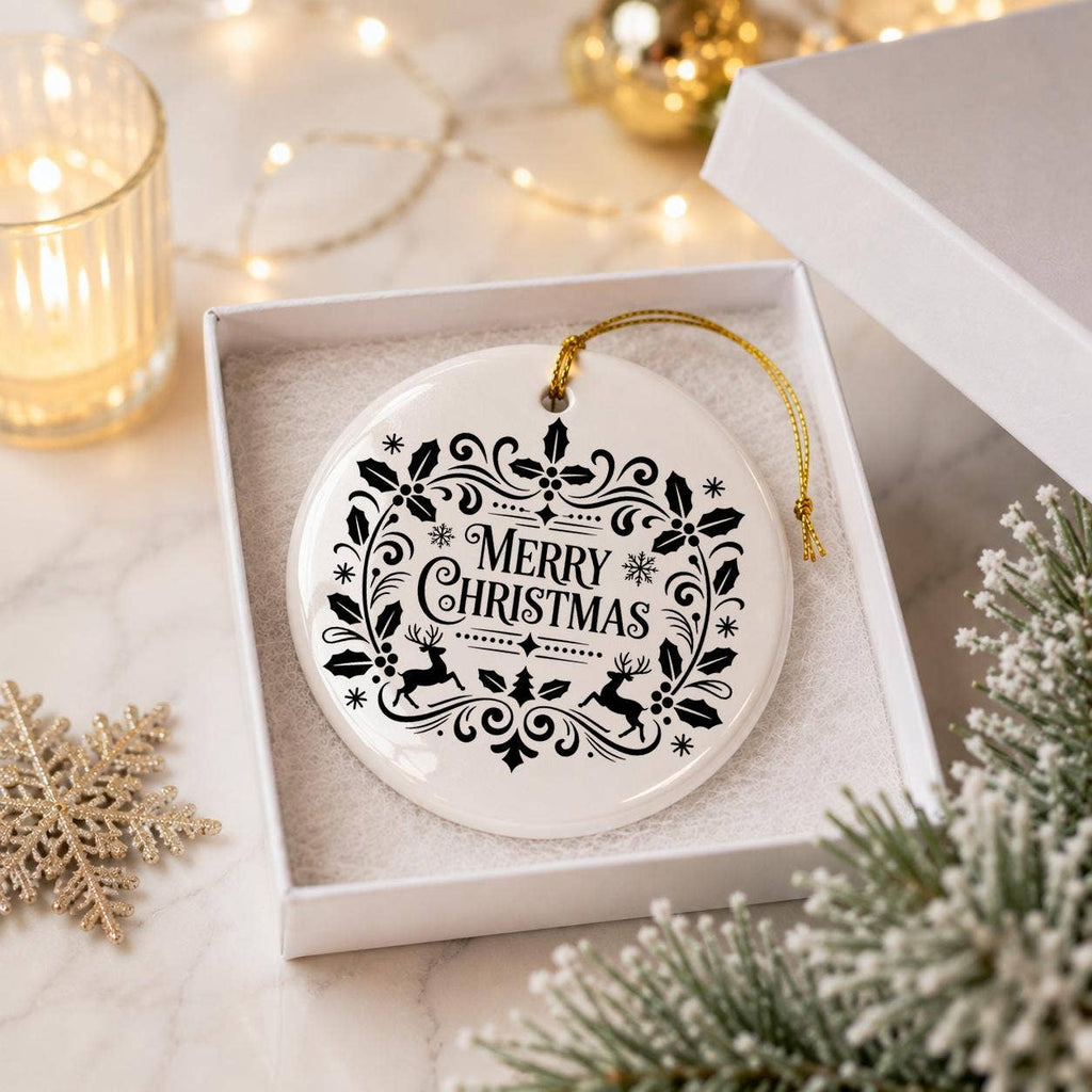 Merry Christmas Ceramic Ornament with Gift Box