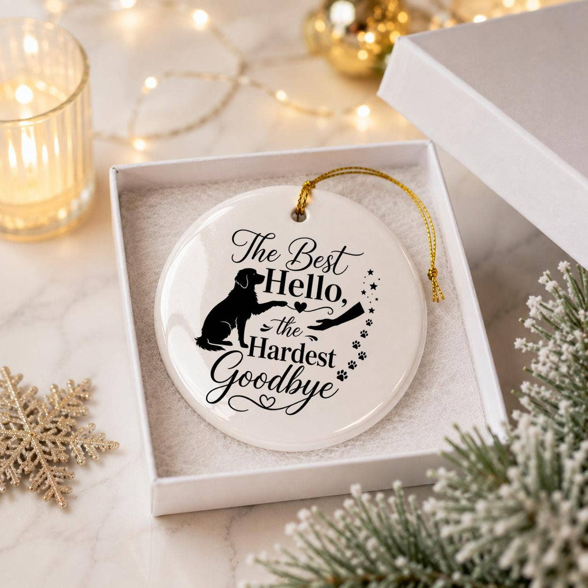 Pet Memorial Ceramic Ornament with Paw Prints & Sentiment