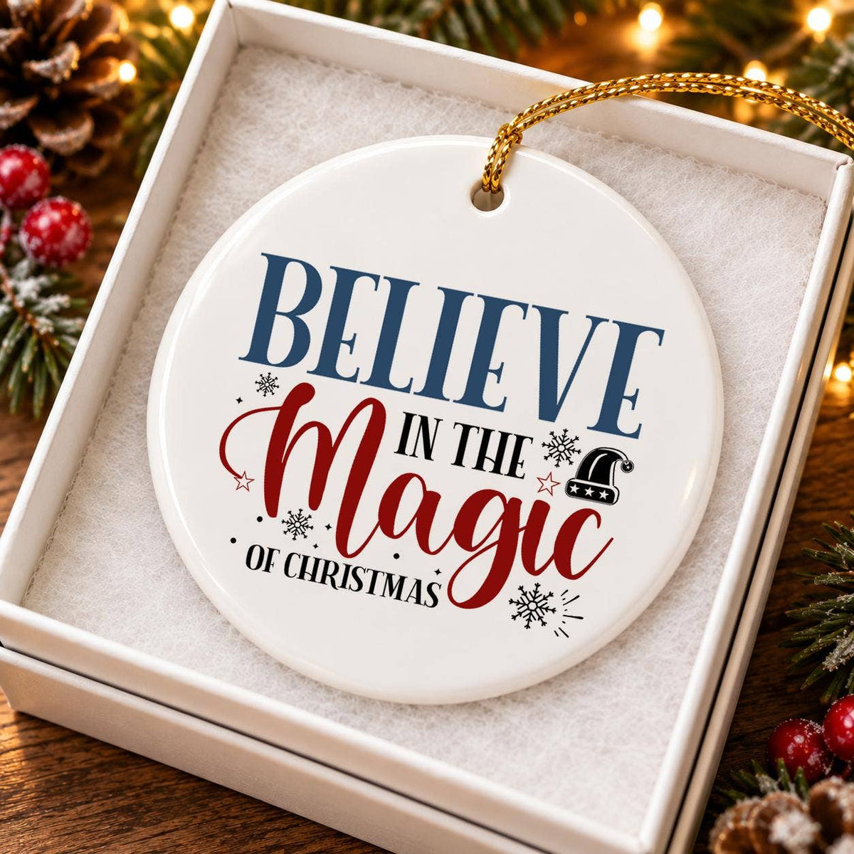 Believe in Magic Snowflake Christmas Ceramic Ornament Gift