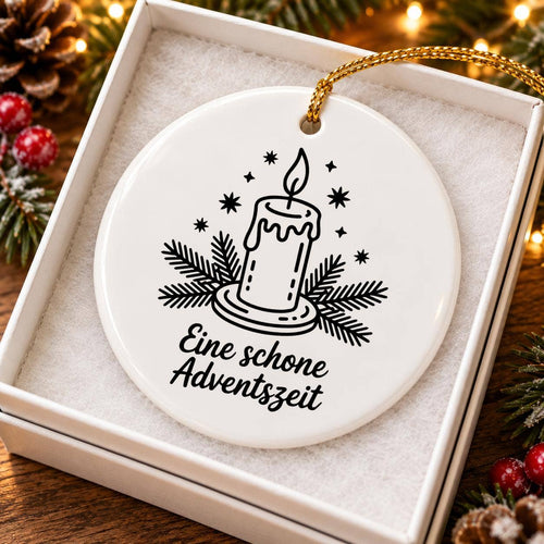 Ceramic Advent Ornament with Candle and Pine Motif in Box