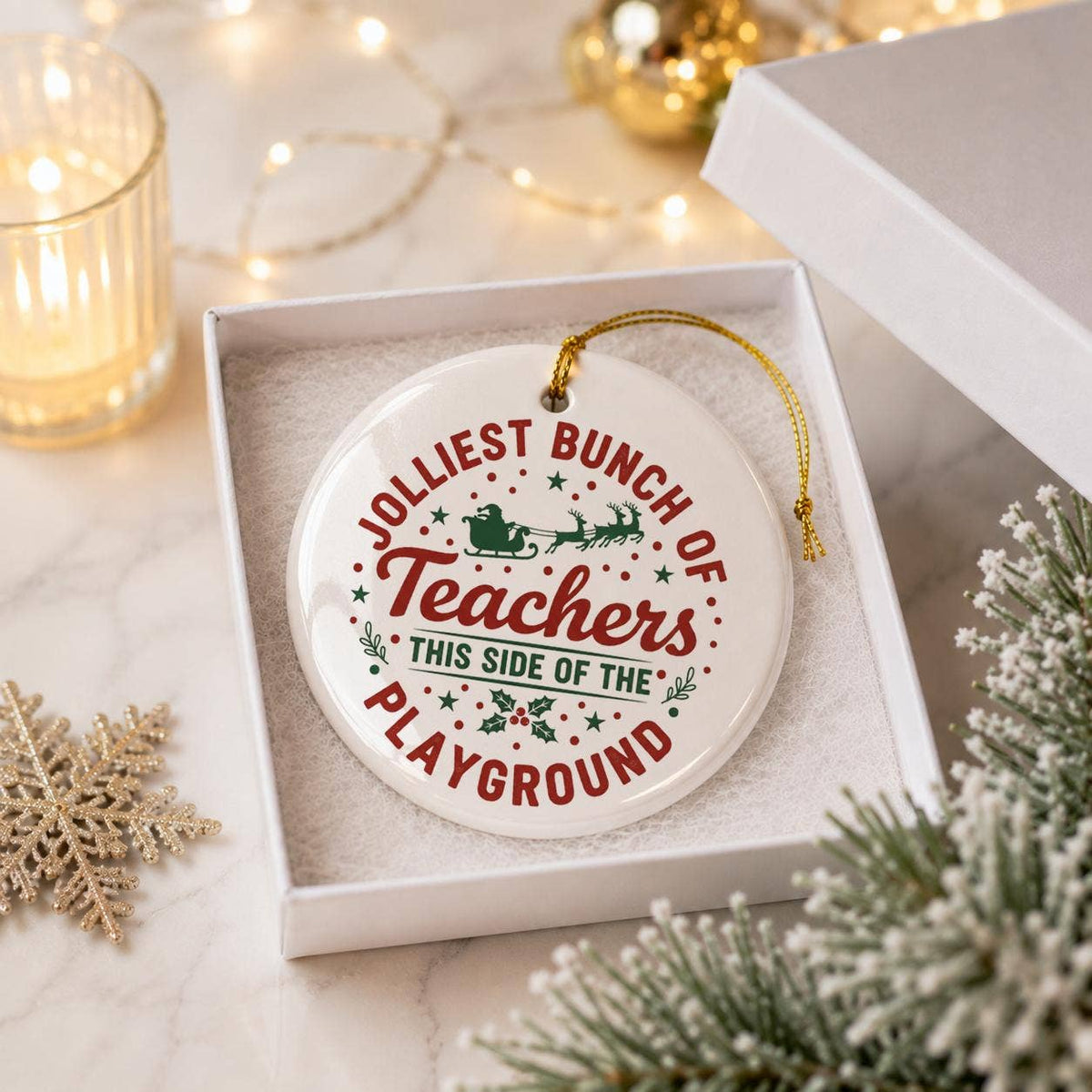 Jolly Teachers Christmas Ceramic Ornament Gift Box