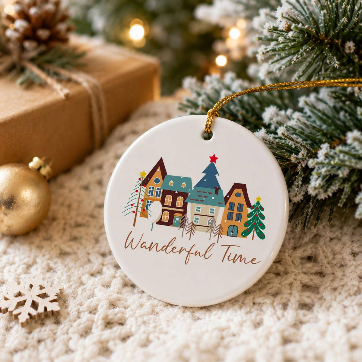 Charming Village Scene Ceramic Christmas Ornament Keepsake