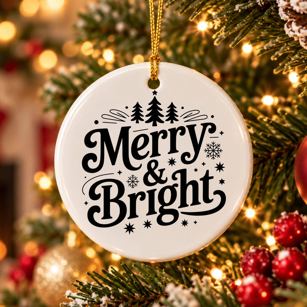 Merry & Bright Stars & Snowflakes Ceramic Christmas Ornament