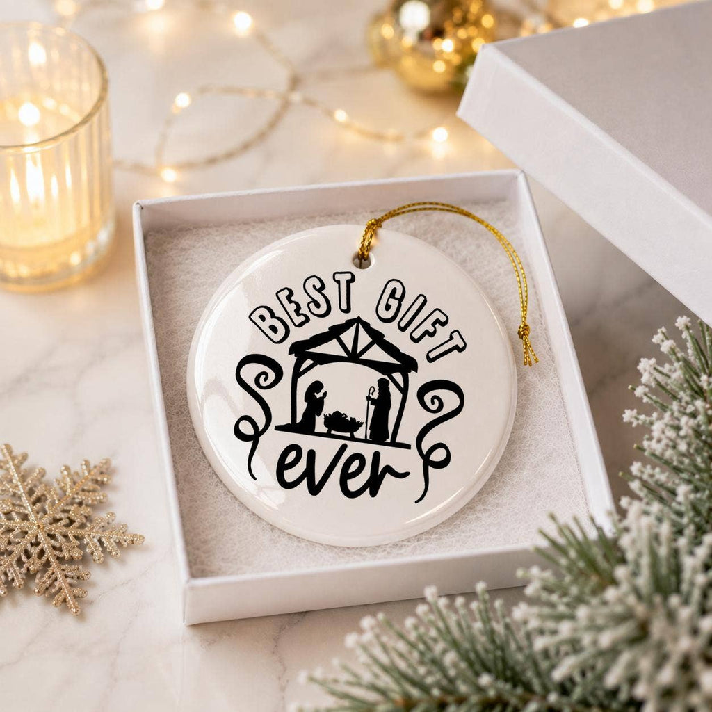 Nativity Scene Ceramic Ornament 'Best Gift Ever' w/ Box