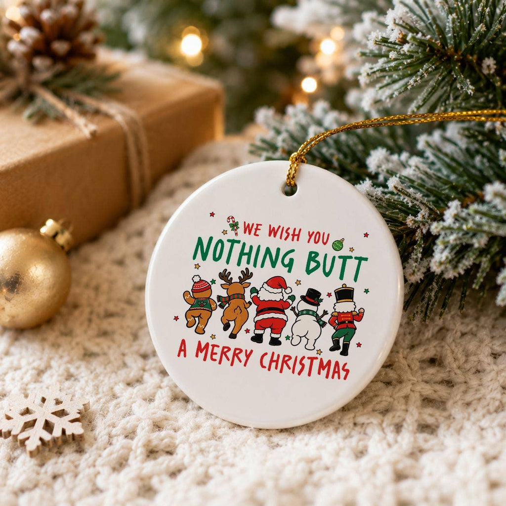 Cheeky Christmas Humor Ceramic Ornament with Gift Box