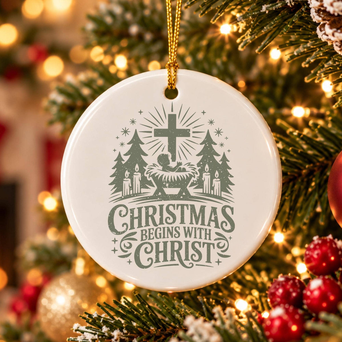 Ceramic "Christmas Begins with Christ" Ornament