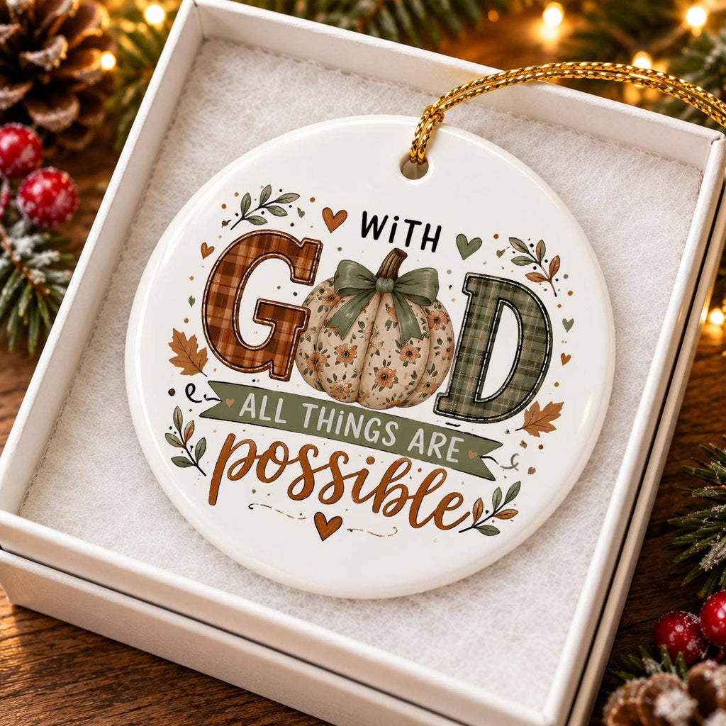 Inspirational Ceramic Pumpkin Ornament with Faith Message