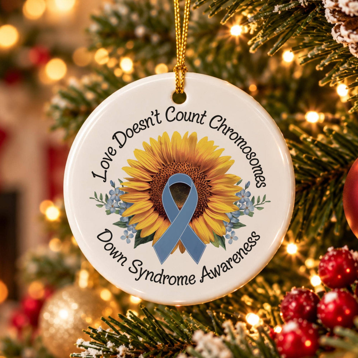 Down Syndrome Awareness Sunflower Ceramic Ornament