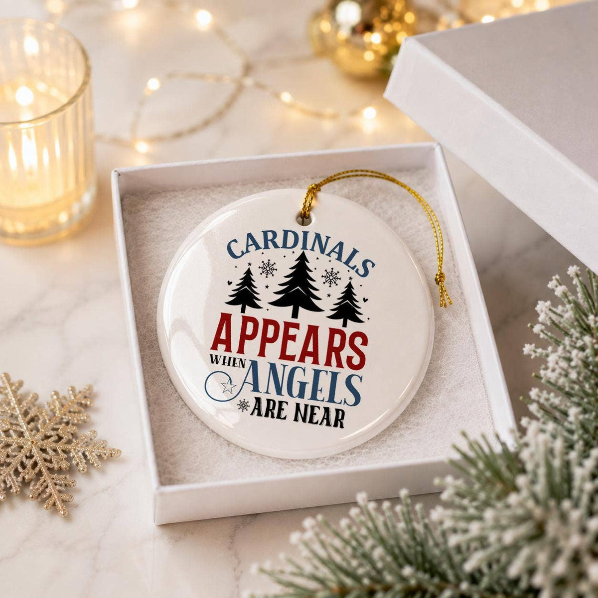 Cardinal Angels Christmas Ceramic Ornament Gift Box