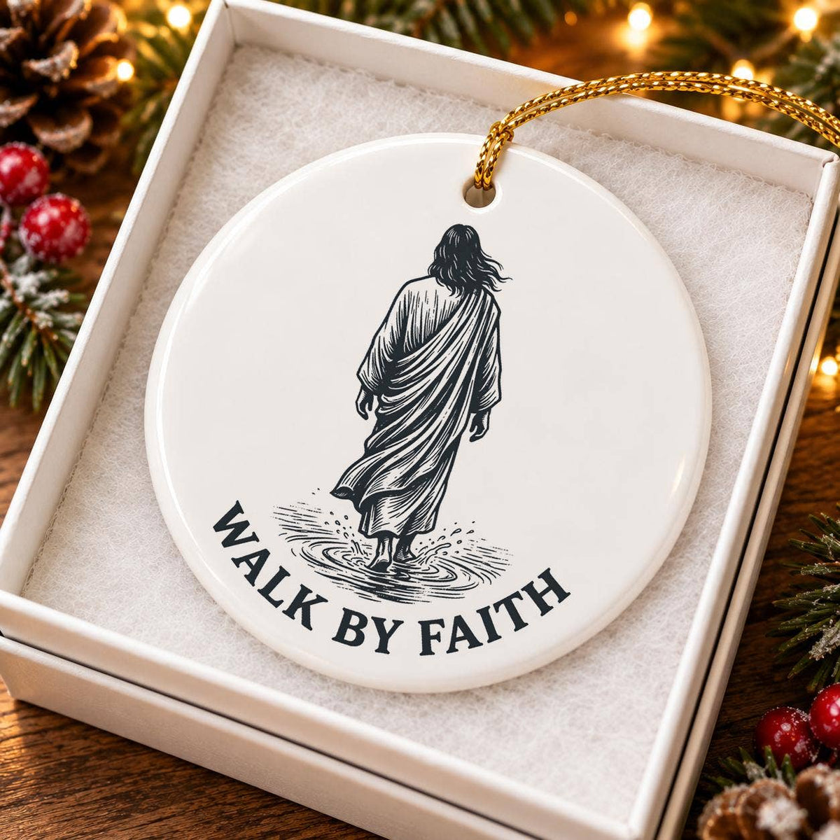 Religious Walk by Faith Ceramic Ornament with Water Motif