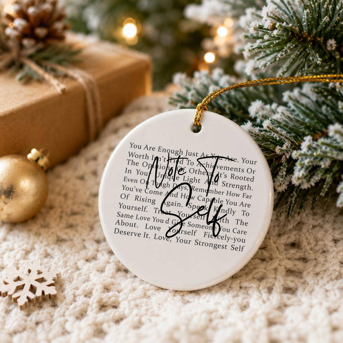 Inspirational Self-Love Ceramic Ornament with Gold Ribbon