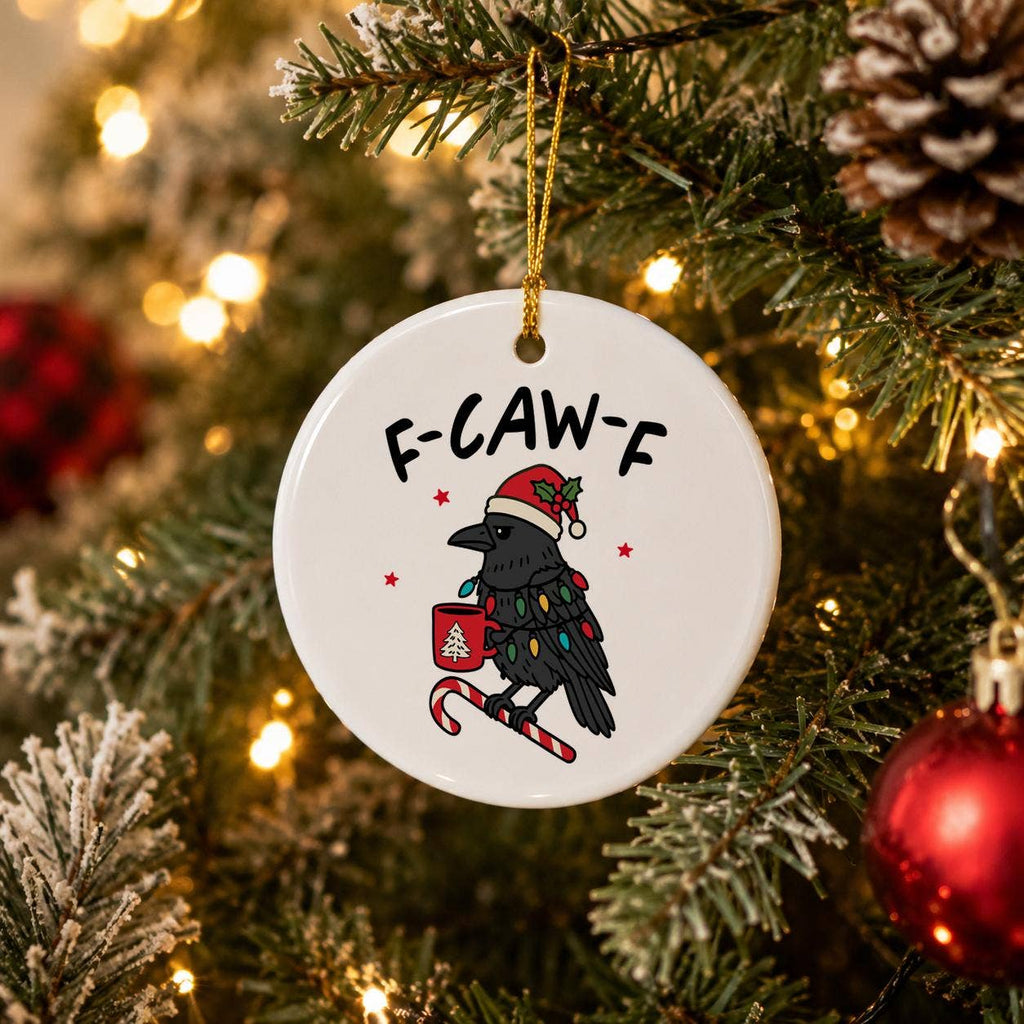 Whimsical Crow Christmas Ornament with Santa Hat in Gift Box