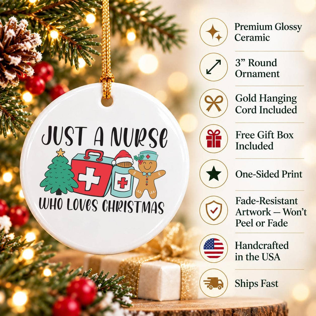 Just a Nurse Who Loves Christmas Ceramic Ornament Gift Box