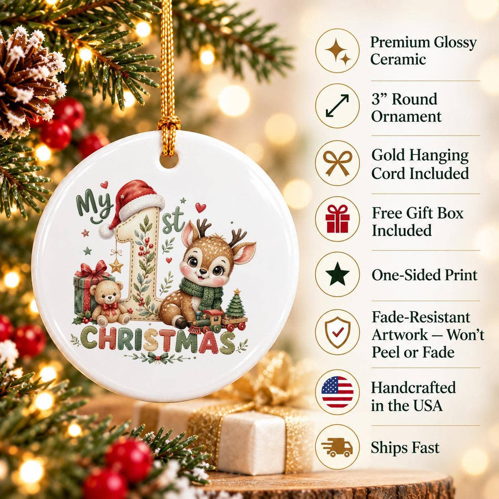 My 1st Christmas Deer Ceramic Ornament with Gift Box