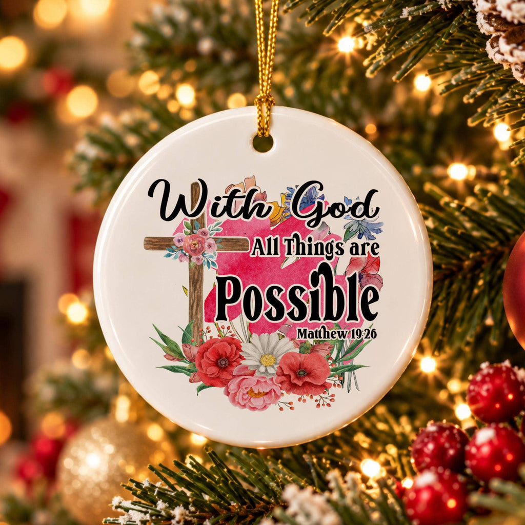 Faith Floral Cross Ceramic Ornament with Gift Box