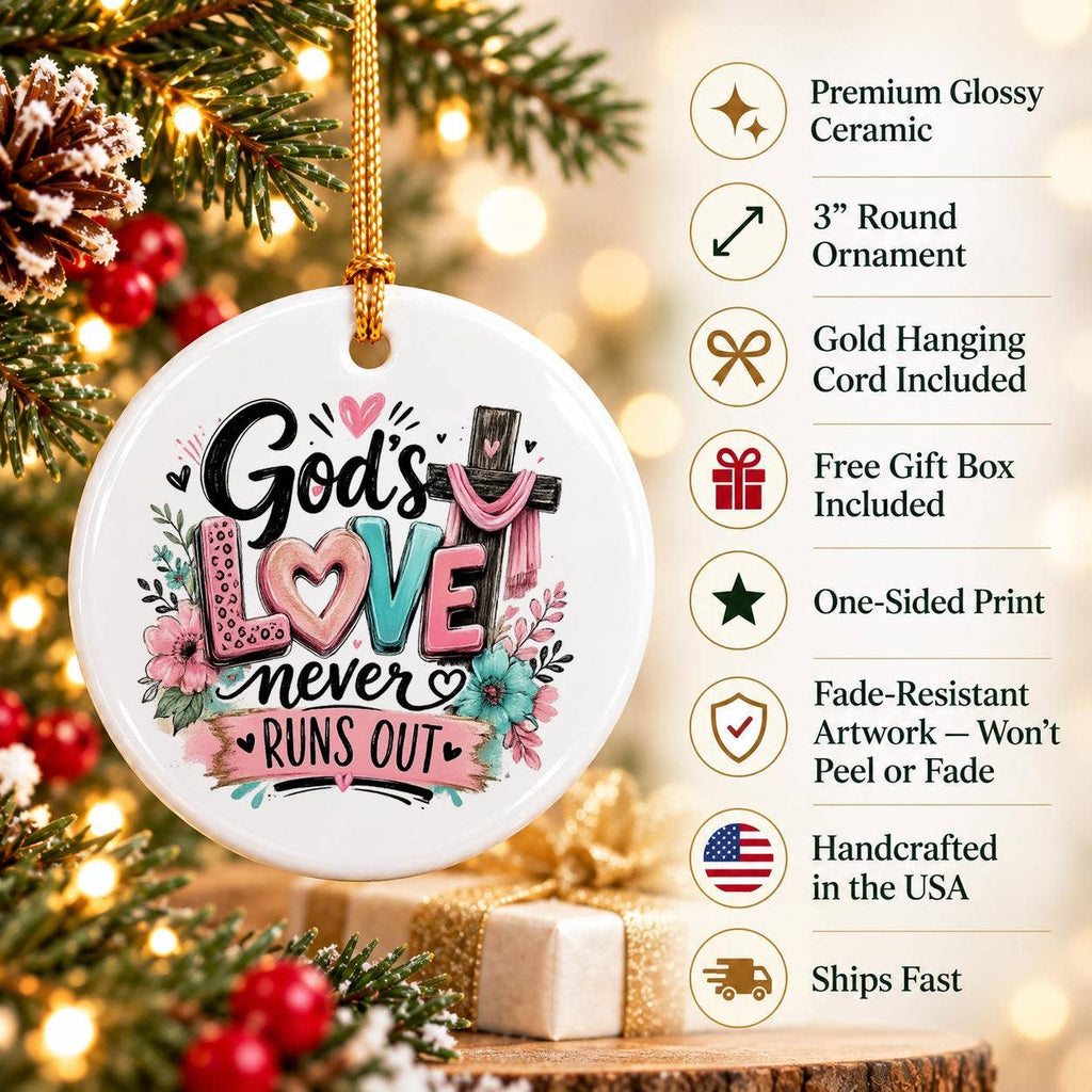 Faith & Love Floral Ceramic Ornament With Cross in Gift Box