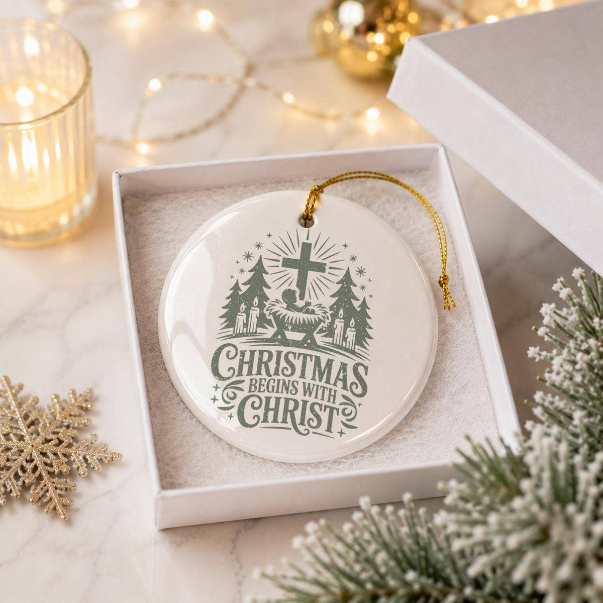 Ceramic "Christmas Begins with Christ" Ornament