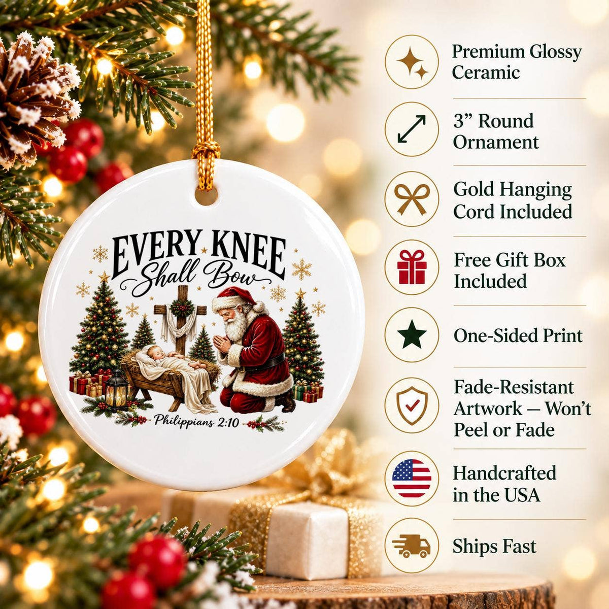 Ceramic Christmas Ornament with Santa and Nativity