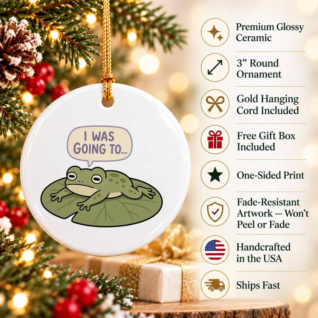 Whimsical Frog on Lily Pad Ceramic Ornament Holiday Humor
