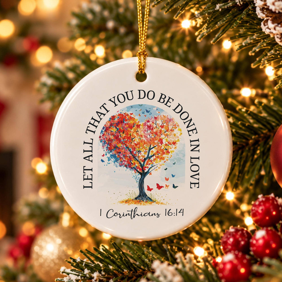 Tree of Love Ceramic Ornament with Heart-Shaped Tree Design
