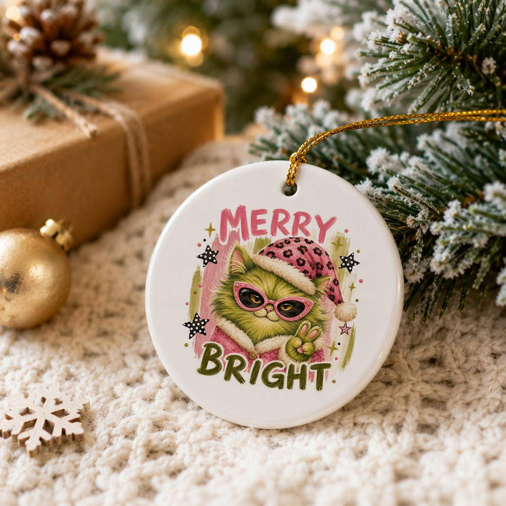 Festive Cat Ceramic Ornament with Sunglasses for Christmas