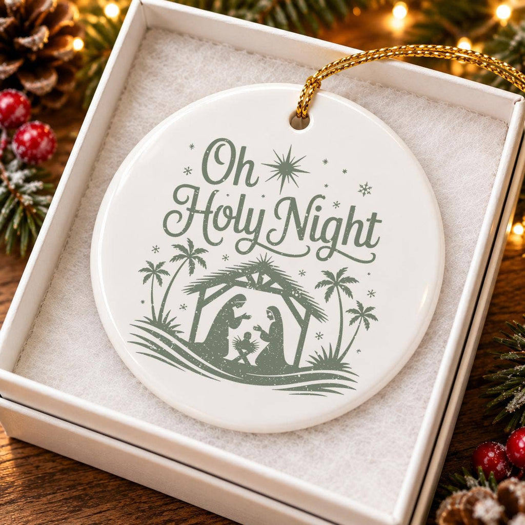 Oh Holy Night Nativity Ceramic Ornament with Mary and Jesus