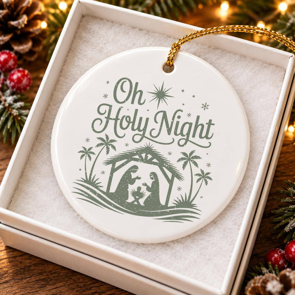 Oh Holy Night Nativity Ceramic Ornament with Mary and Jesus