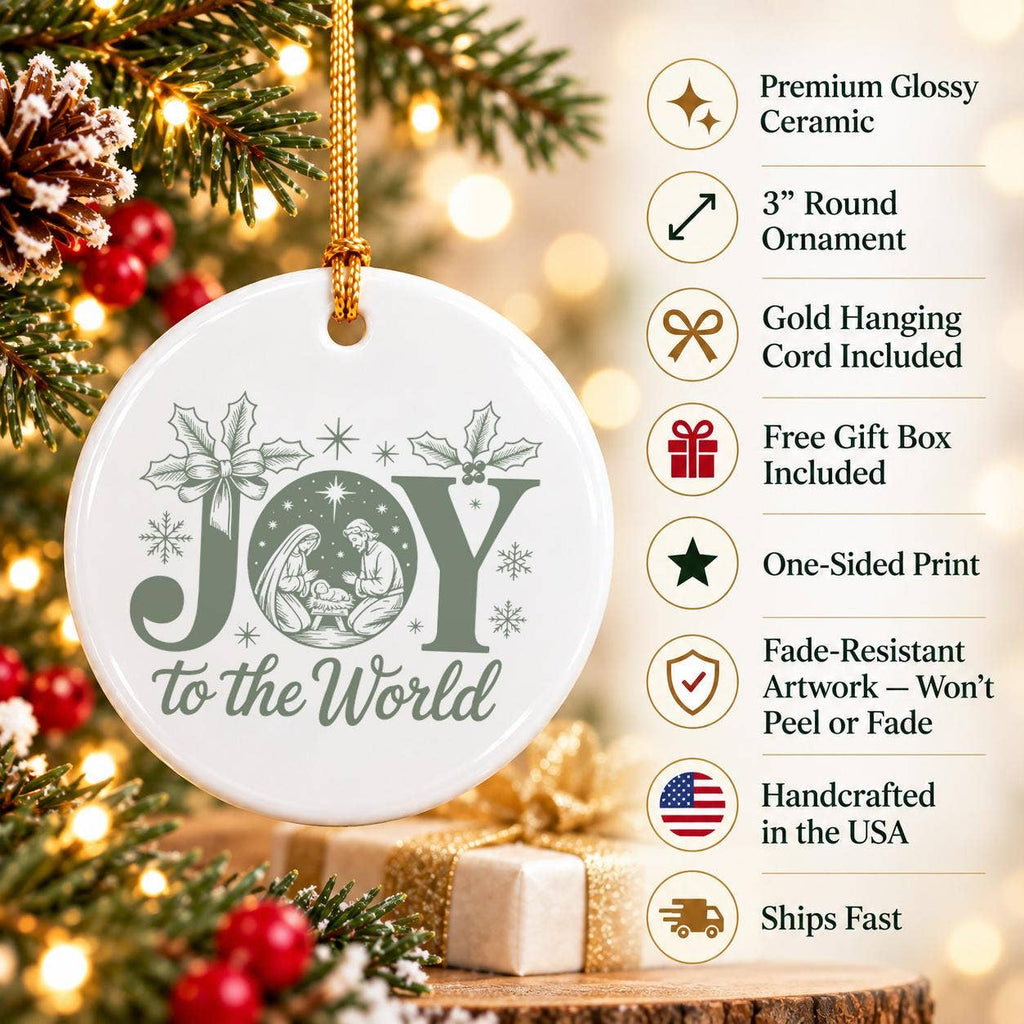 Joy to the World Nativity Scene Ceramic Christmas Ornament
