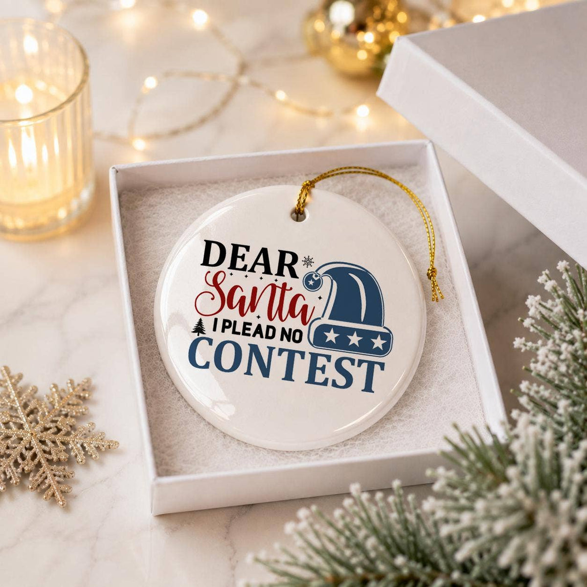 Dear Santa Plead No Contest Ceramic Ornament with Santa Hat