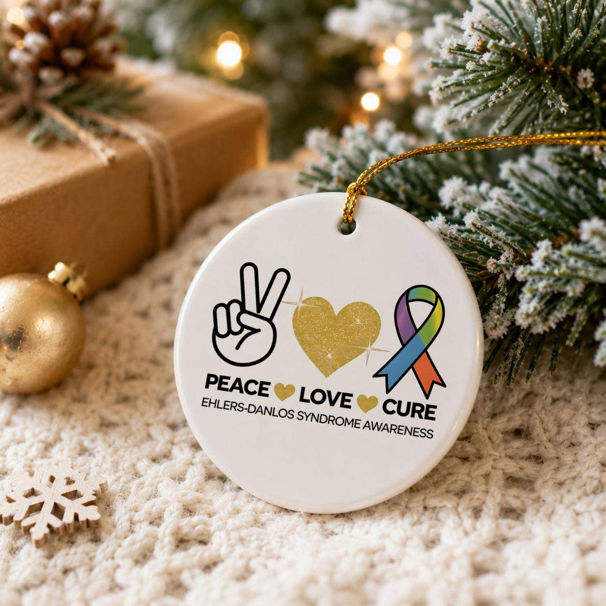 Peace Love Cure Ehlers-Danlos Syndrome Awareness Ornament