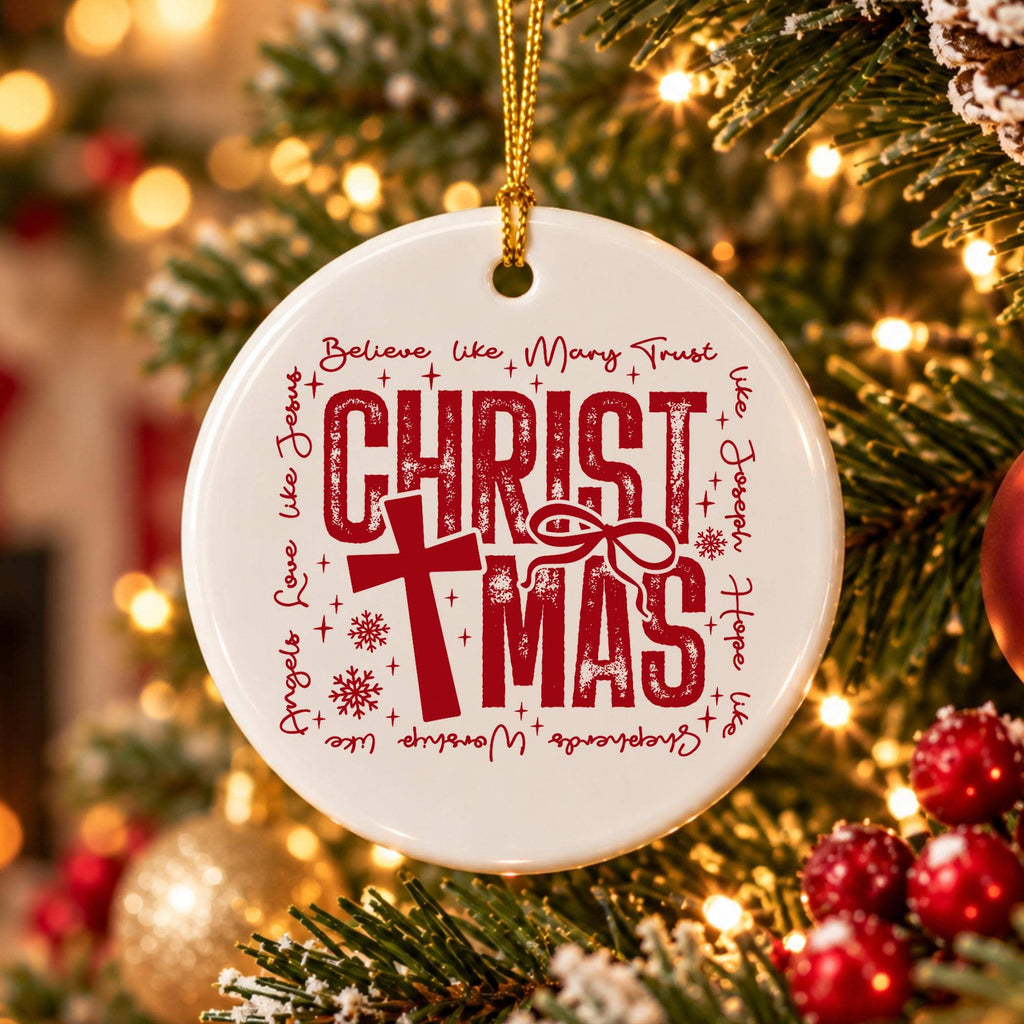 Red Christmas Cross Ceramic Ornament with Gift Box