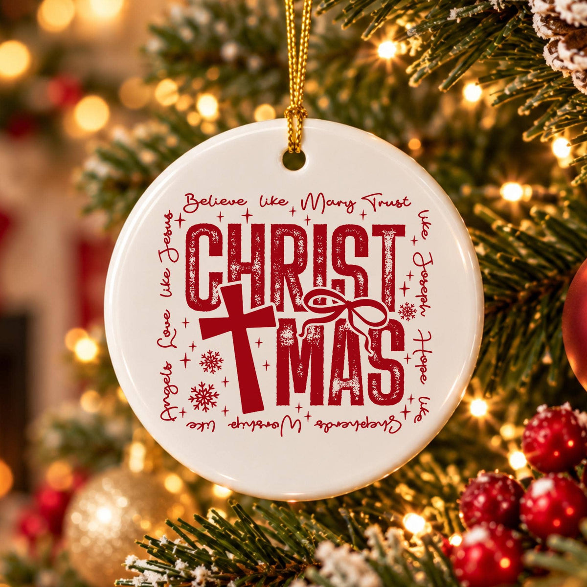 Red Christmas Cross Ceramic Ornament with Gift Box