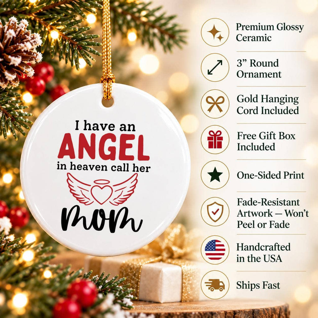 Mom Memorial Angel Ornament - Ceramic Winged Heart Tribute