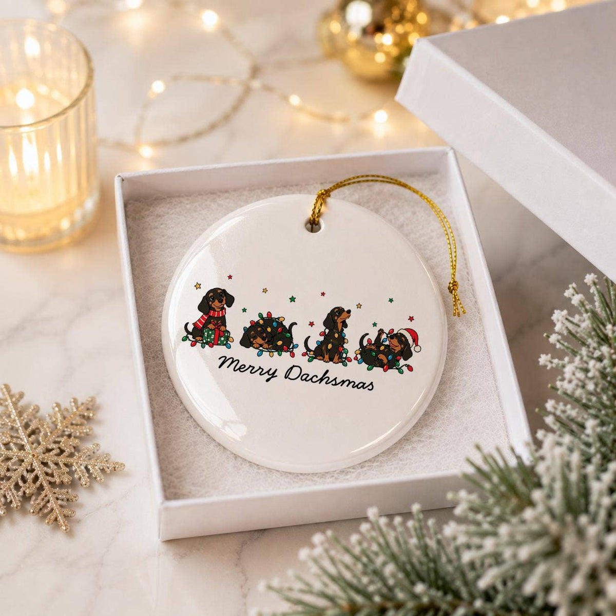 Merry Dachshmas Ceramic Christmas Ornament Gift Box