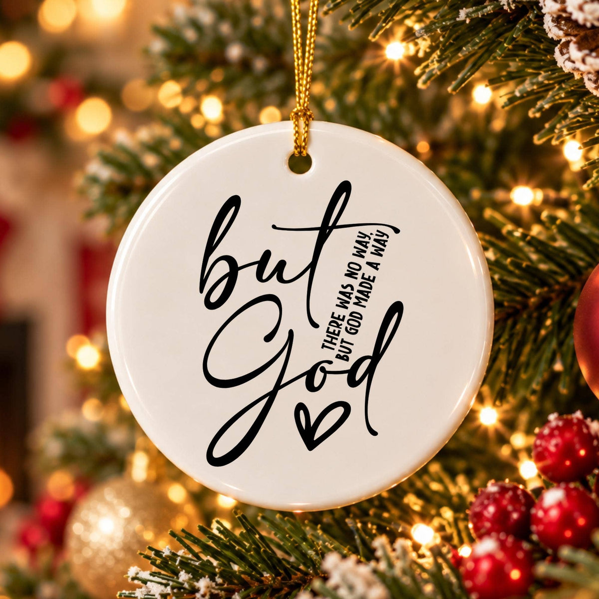 Inspirational 'But God' Ceramic Ornament with Gold Ribbon