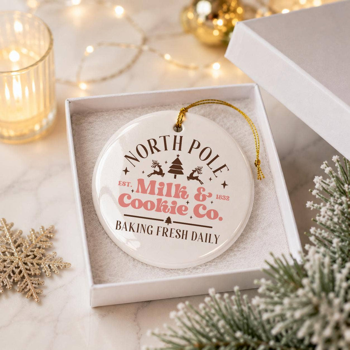 Christmas North Pole Milk & Cookie Co. Ceramic Ornament