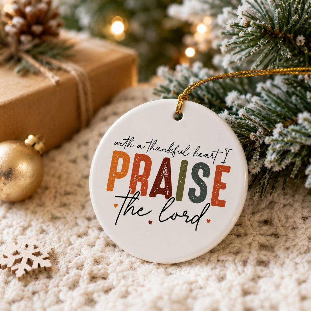 Thankful Heart Praise the Lord Ceramic Autumnal Ornament Set