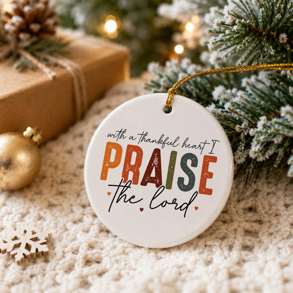 Thankful Heart Praise the Lord Ceramic Autumnal Ornament Set