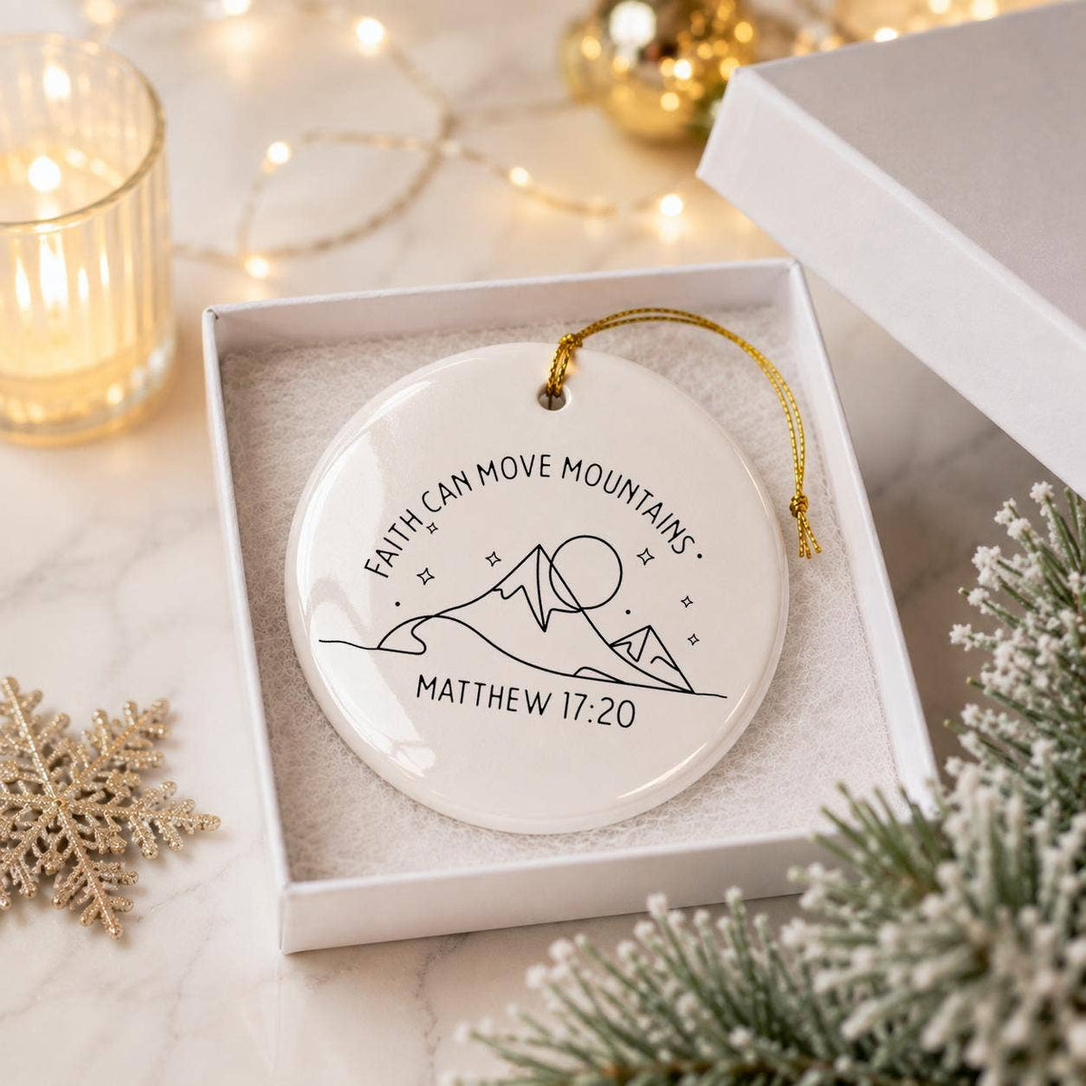 Faith Can Move Mountains Ceramic Christmas Ornament