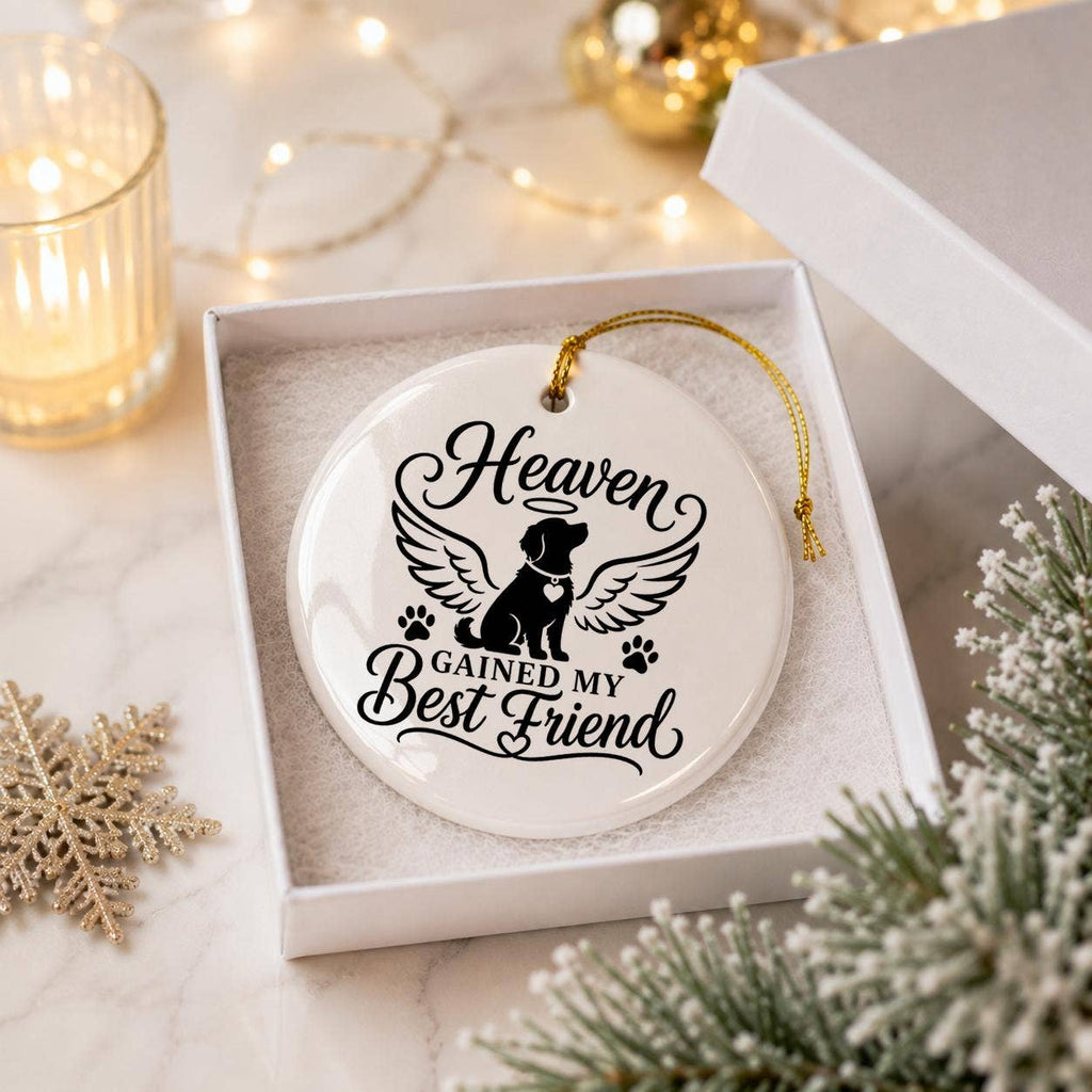 Pet Memorial Angel Dog Ceramic Ornament with Gift Box