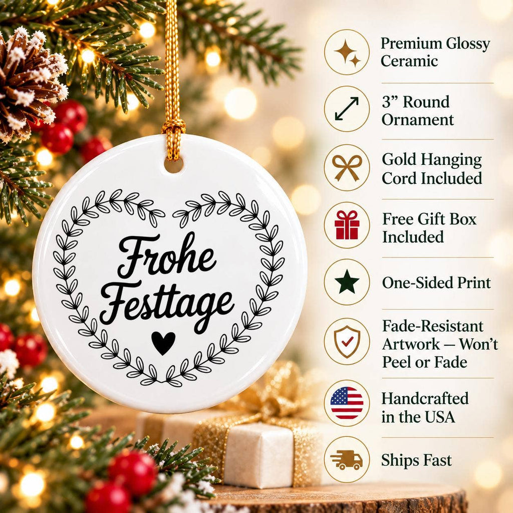 Heart Vine Motif 'Frohe Festtage' White Ceramic Ornament Box