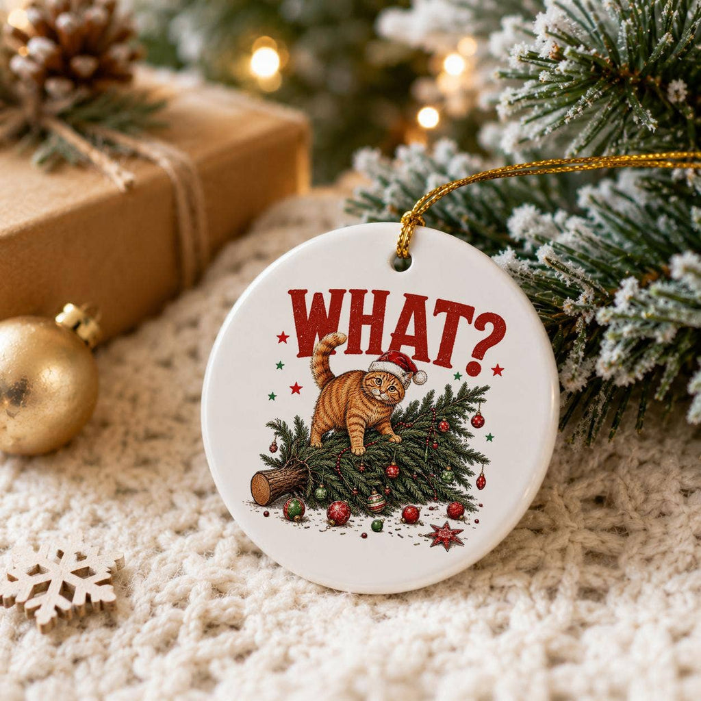 Cat Mischief Holiday Ceramic Ornament with Gift Box