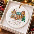 Ceramic Christmas Ornament with Gift Box Holiday Scene